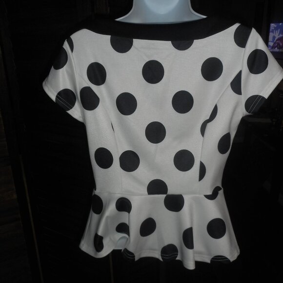 NWOT black and white polka dot Peter Pan collar top, size Small - Picture 4 of 5
